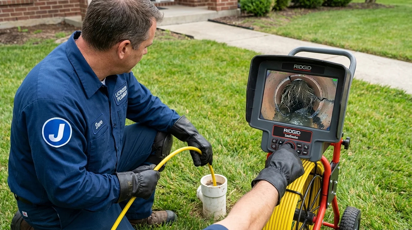 Sewer camera inspection being performed by Johns Plumbing LLC in Jena