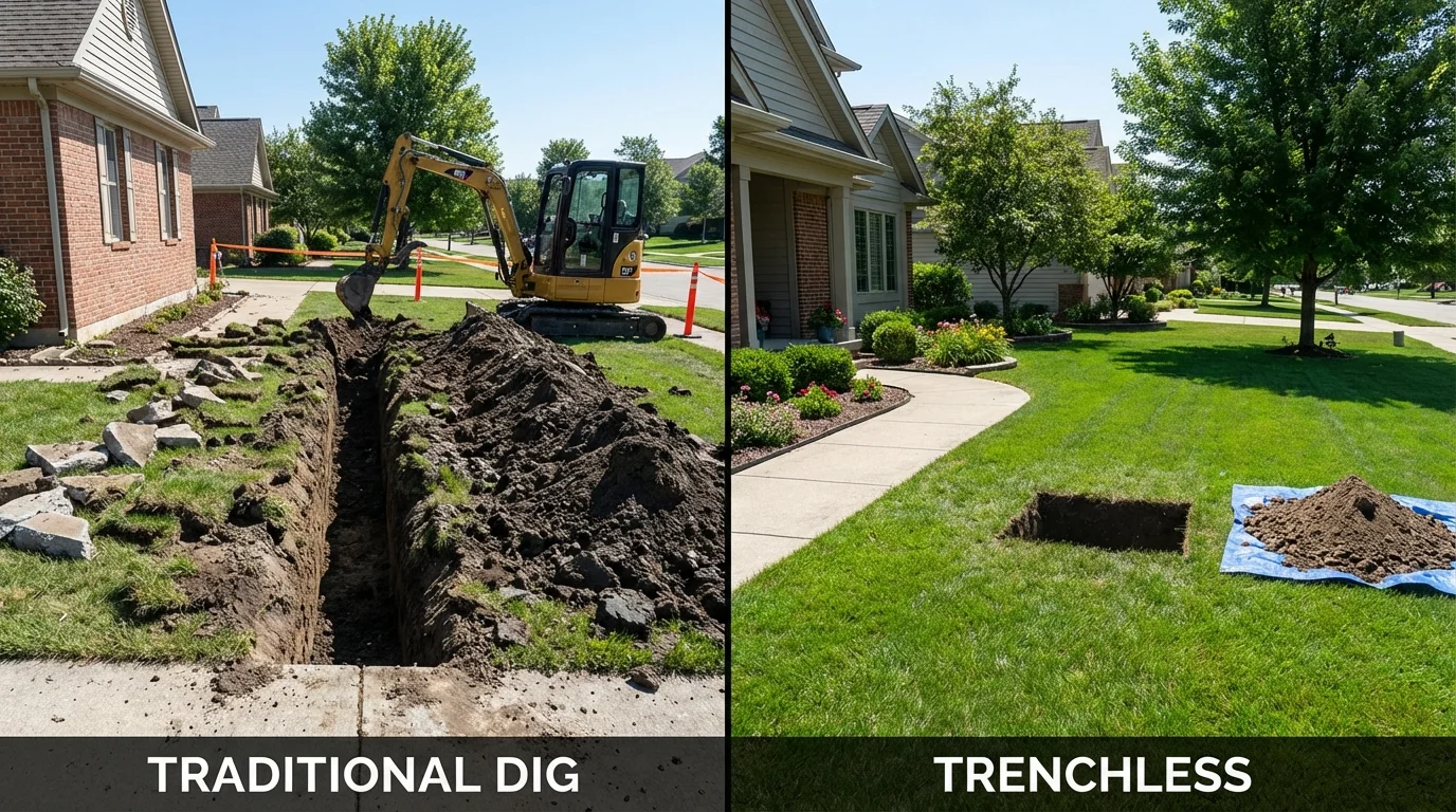 Trenchless sewer repair with minimal yard damage versus traditional excavation in Jena, LA